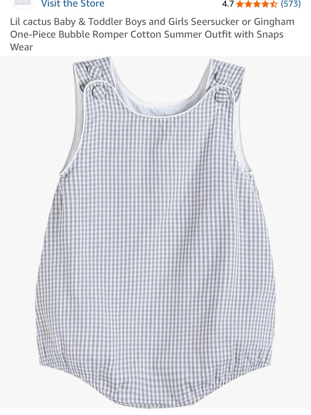 Lil Cactus Baby Gingham One-Piece Romper in Light Gray